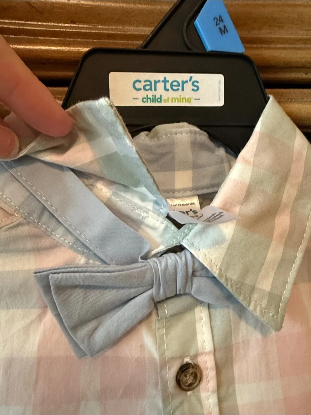 Carter's Pastel Plaid Button-Down Shirt with Light Blue Bow and Shorts